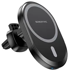 Держатель в авто с БЗУ BOROFONE BH201 Magnetic магнитный, в воздуховод, 15W (черный/красный) - Фото